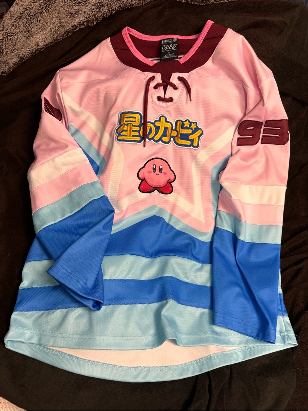 Kirby Pink & Blue Hockey Jersey - Retro Star Design